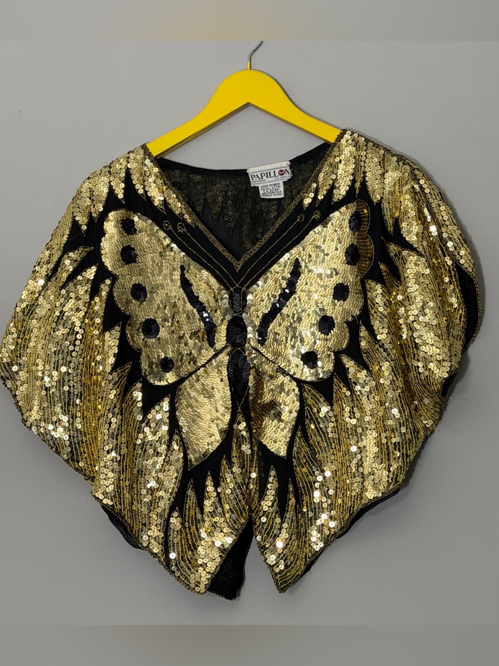Vintage Papillon black & gold butterfly sequin top size small